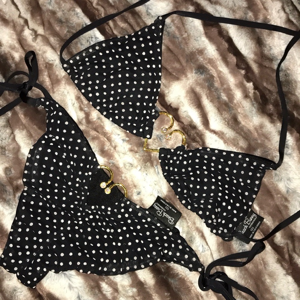 Beach bunny one of a kind polka dot heart crystal side tie set sz small